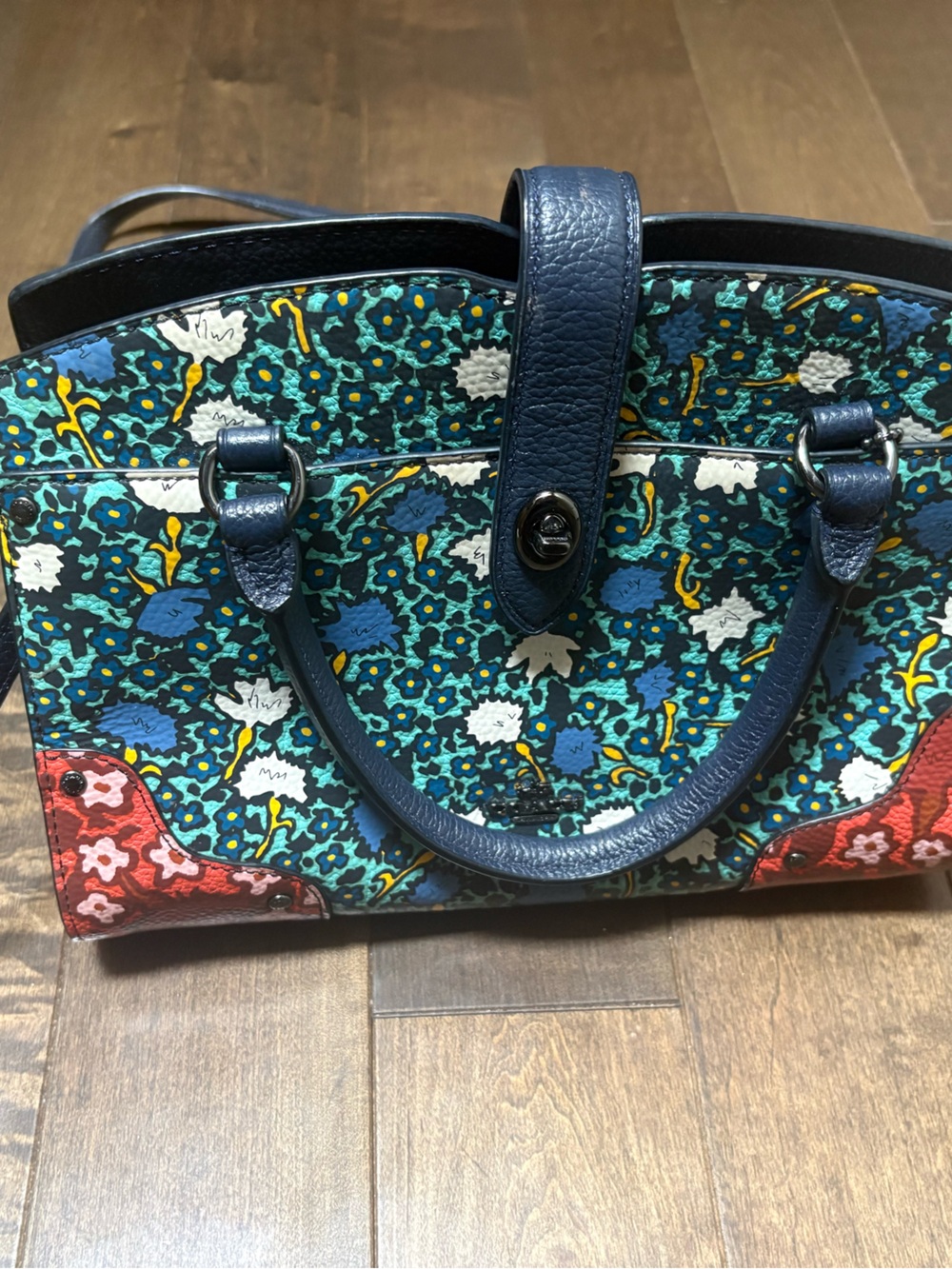 Coach New York Floral Print Top-Handle Purse with Cross-Body Strap - Picture 3 of 3